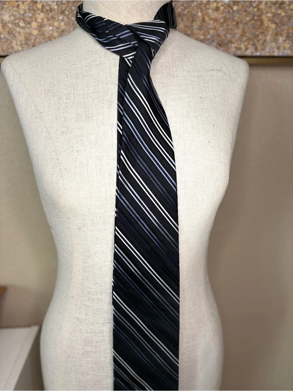 Nicole Miller Men’s Silk Blend Striped Tie Black Gray White Business Formal